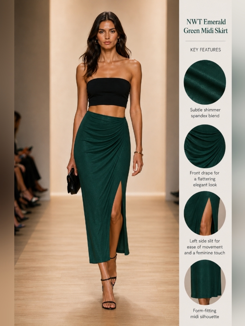 NWT Windsor Women's Dark Green Draped Stretchy Maxi Skirt